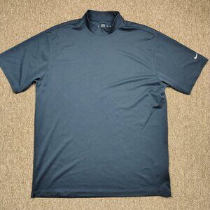 NIKE GOLF Shirt Men 2XL Blue Mock Neck Short Sleeve Embroidered Logo Activewear